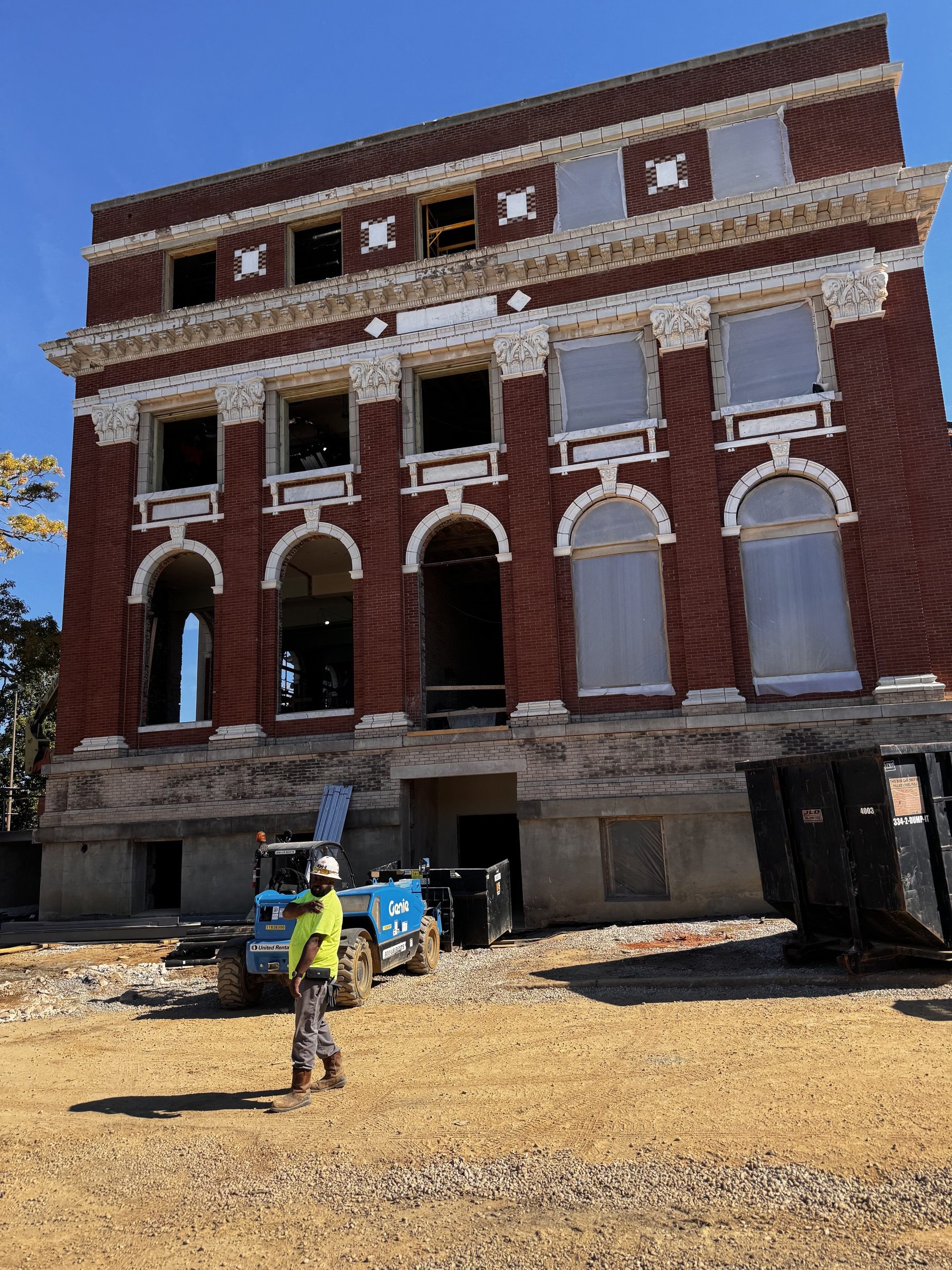 Historic brick building under restoration