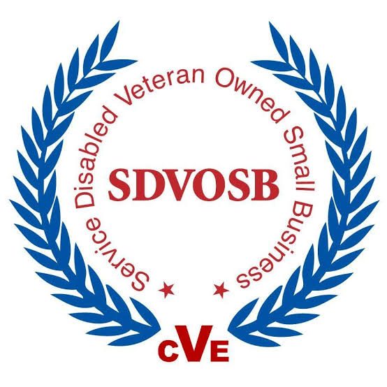 Service-Disabled Veteran-Owned Small Business seal, a laurel wreath around the letters SDVOSB above the CVE mark